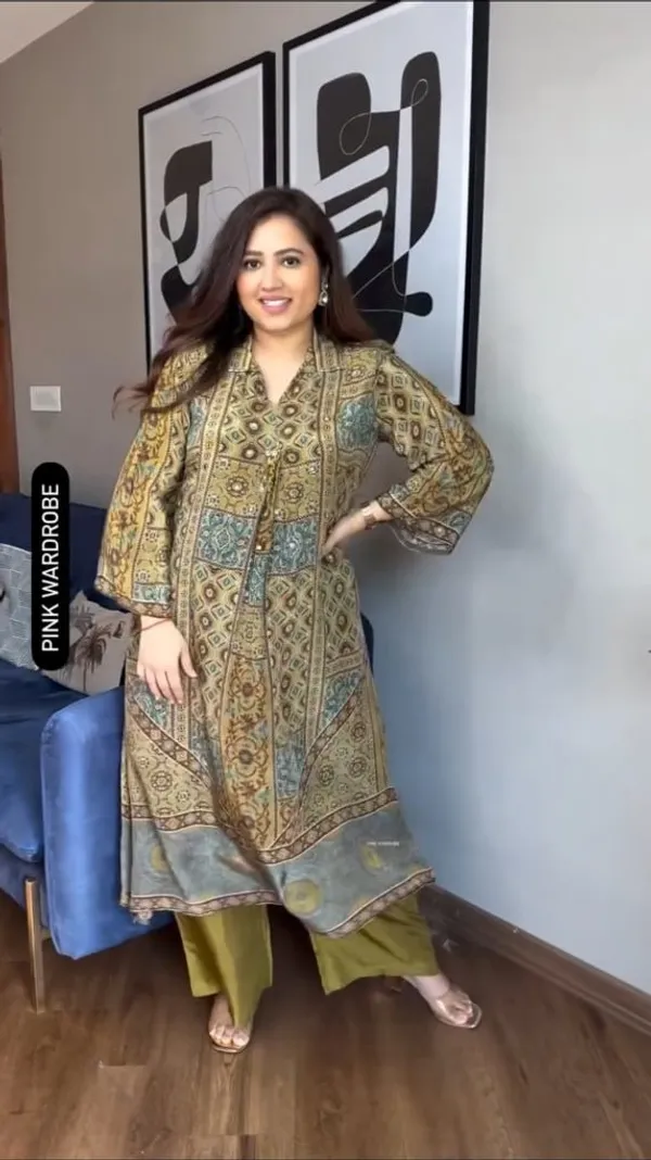 Mustard_Natural_Crepe_Ajrakh_Printed_Mirror_Work_Co-Ord_Set_For_Women