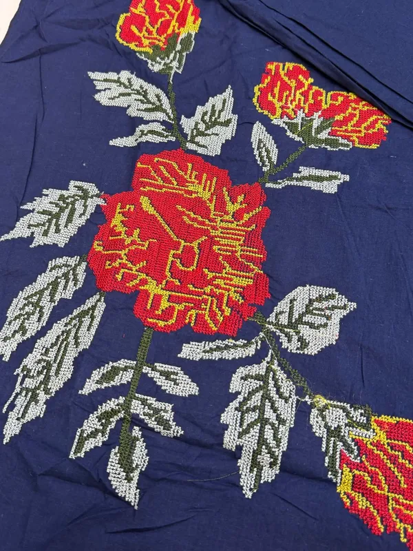 Navy_Blue_Rose_Embroidery_Cotton_Kurta_Pant_Set