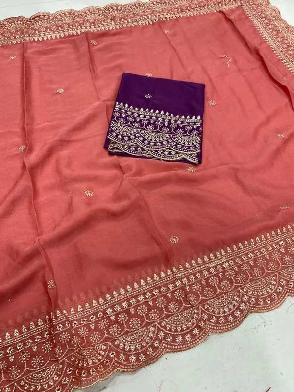 Orange_Embroidered_Georgette_Saree_with_Contrast_Embroidered_Blouse