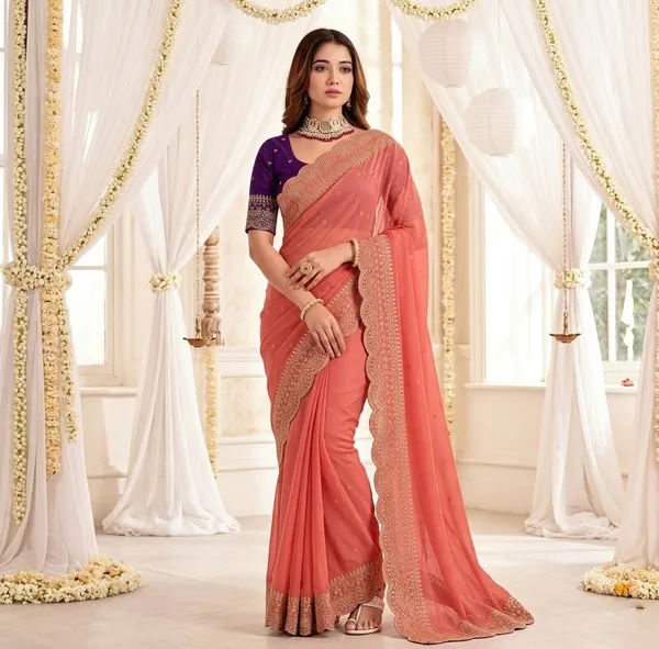 Orange_Georgette_Embroidered_Buti_Saree_For_Women