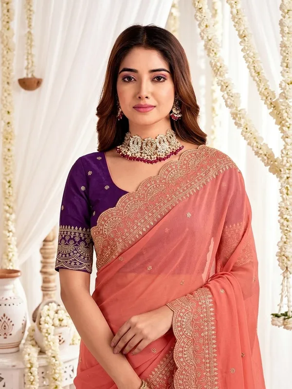 Orange_Georgette_Embroidered_Buti_Saree_For_Women