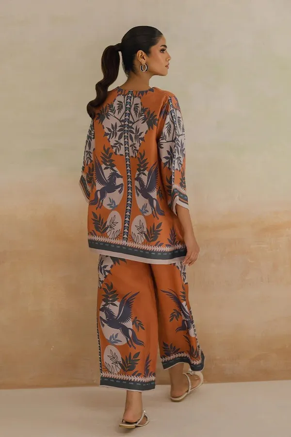 Orange_Modal_Silk_Orchid_Printed_Tunic_Palazzo_Co-Ord_Set_For_Women