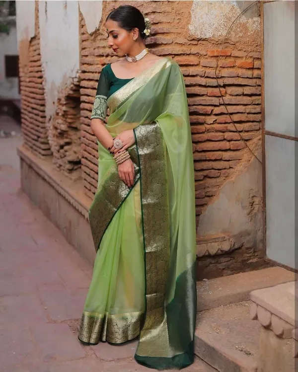 Pista_Green_Organza_Zari_Border_Saree_For_Women
