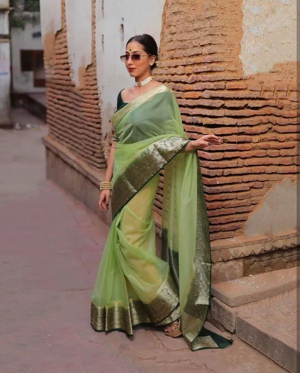 Pista_Green_Organza_Zari_Border_Saree_For_Women