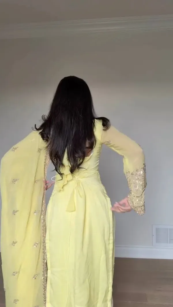 Sunshine_Yellow_Faux_Georgette_Sequin_Work_Suit_Set_|_Readymade_Top,_Micro_Cotton_Pant_&_Lace_Dupatta