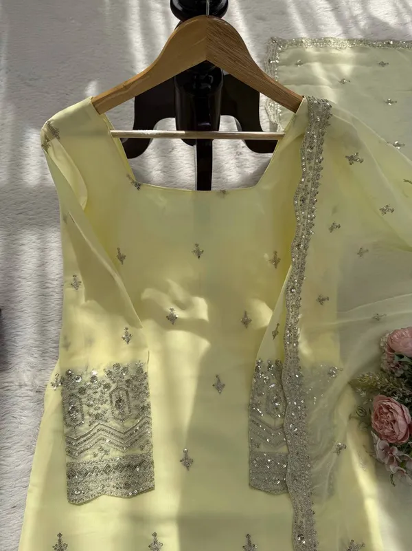 Sunshine_Yellow_Faux_Georgette_Sequin_Work_Suit_Set_|_Readymade_Top,_Micro_Cotton_Pant_&_Lace_Dupatta