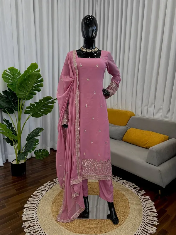 Graceful_Pink_Faux_Georgette_Sequin_Work_Suit_Set_|_Readymade_Top,_Micro_Cotton_Pant_And_Lace_Dupatta