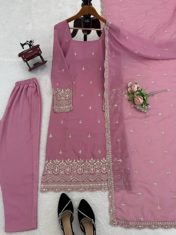 Graceful_Pink_Faux_Georgette_Sequin_Work_Suit_Set_|_Readymade_Top,_Micro_Cotton_Pant_&_Lace_Dupatta