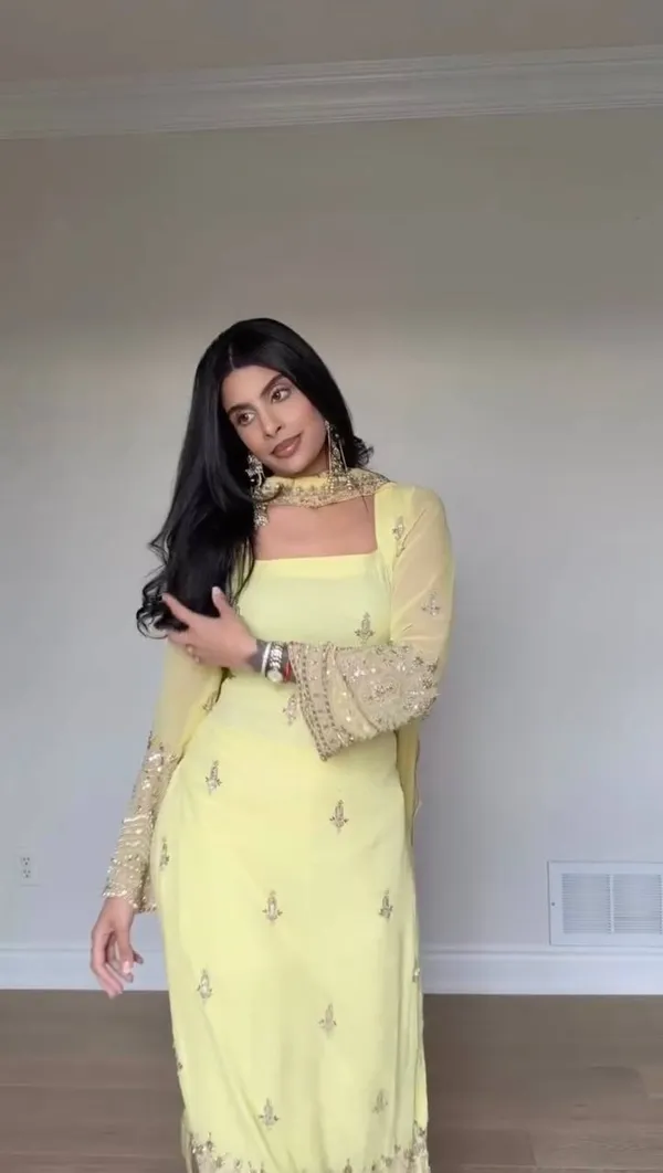 Sunshine_Yellow_Faux_Georgette_Sequin_Work_Suit_Set_|_Readymade_Top,_Micro_Cotton_Pant_And_Lace_Dupatta