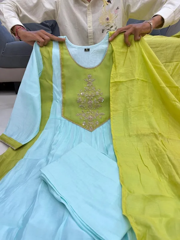 Pastel_Green_Mul_Chanderi_Handwork_Suit_Set_With_Banarasi_Dupatta_For_Women