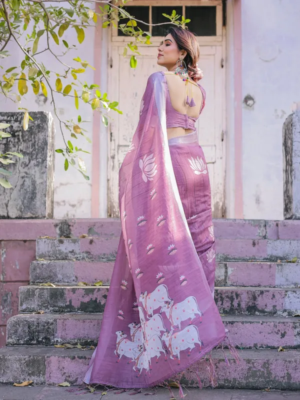 Purple_Soft_Linen_Cotton_Printed_Saree
