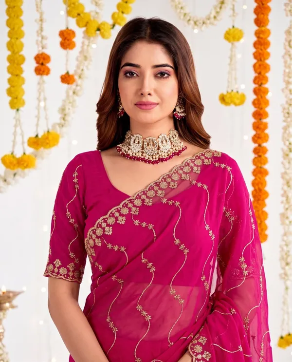 Rani_Pink_Star_Georgette_Embroidered_Leriya_Saree_For_Women