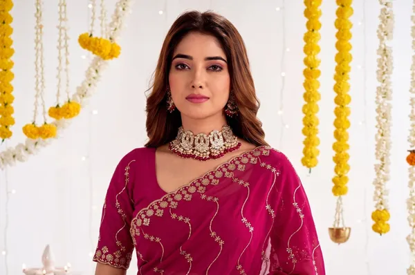 Rani_Pink_Star_Georgette_Embroidered_Leriya_Saree_For_Women