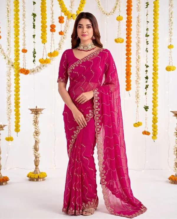 Rani_Pink_Star_Georgette_Embroidered_Leriya_Saree_For_Women