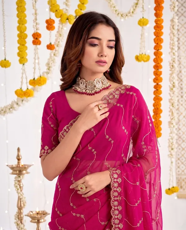 Rani_Pink_Star_Georgette_Embroidered_Leriya_Saree_For_Women