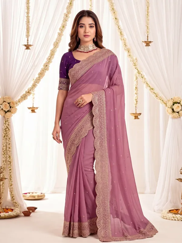 Rose_Pink_Georgette_Embroidered_Buti_Saree_For_Women