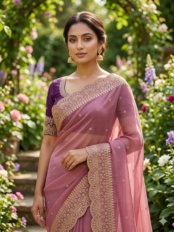 Rose_Pink_Georgette_Embroidered_Buti_Saree_For_Women