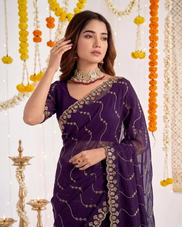 Purple_Star_Georgette_Embroidered_Leriya_Saree_For_Women