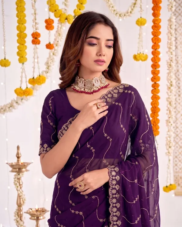 Purple_Star_Georgette_Embroidered_Leriya_Saree_For_Women