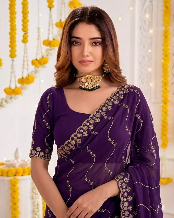Purple_Star_Georgette_Embroidered_Leriya_Saree_For_Women