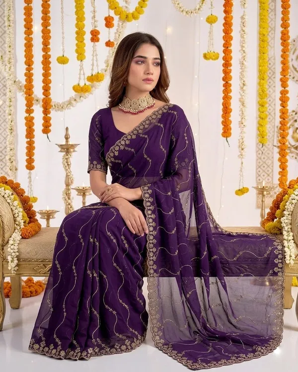 Purple_Star_Georgette_Embroidered_Leriya_Saree_For_Women