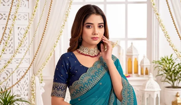 Teal_Georgette_Embroidered_Buti_Saree_For_Women