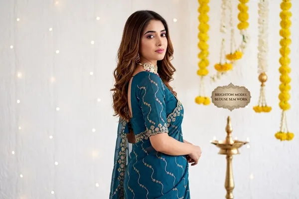 Teal_Star_Georgette_Embroidered_Leriya_Saree_For_Women