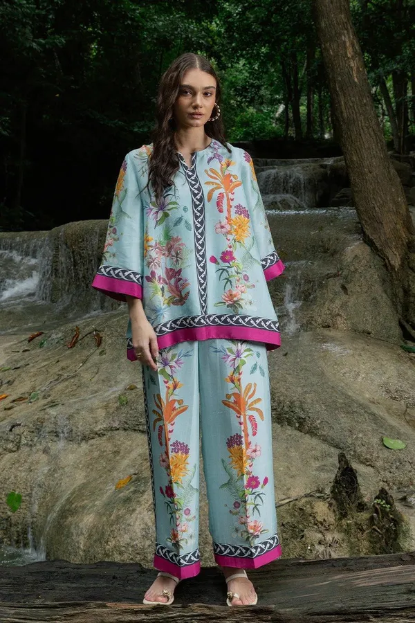 Blue_Modal_Silk_Geometric_Printed_Tunic_Trouser_Co-Ord_Set_For_Women