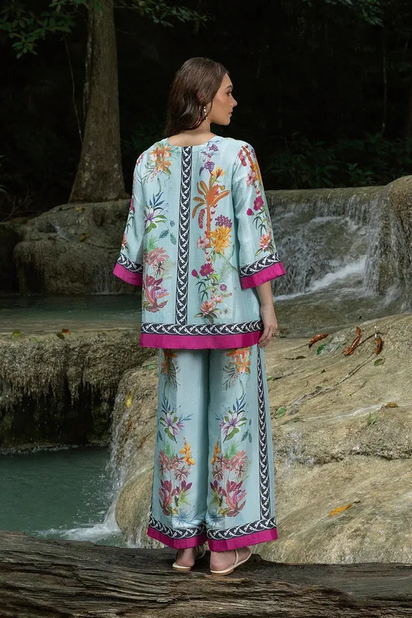 Blue_Modal_Silk_Geometric_Printed_Tunic_Trouser_Co-Ord_Set_For_Women