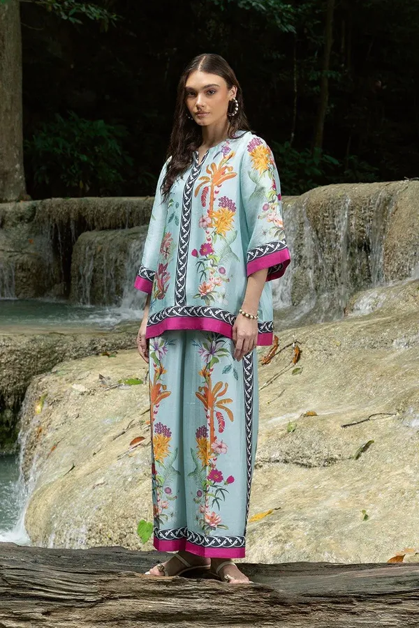 Blue_Modal_Silk_Geometric_Printed_Tunic_Trouser_Co-Ord_Set_For_Women