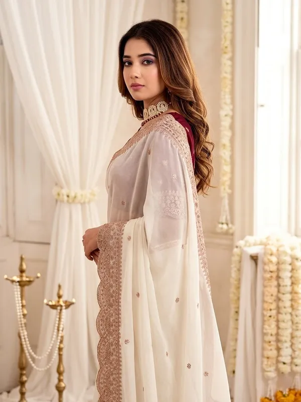 White_Georgette_Embroidered_Scalloped_Border_Saree_For_Women