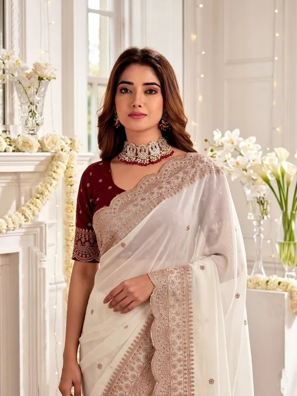 White_Georgette_Embroidered_Scalloped_Border_Saree_For_Women