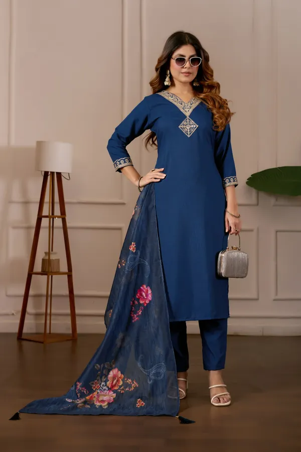 Blue_Cotton_Straight_Embroidered_Kurti_Pyjama_Dupatta_Set_For_Women