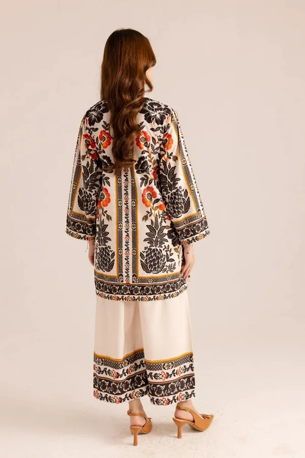 Brown_Cotton_Slub_Floral_Printed_Kurta_Palazzo_Co-Ord_Set_For_Women