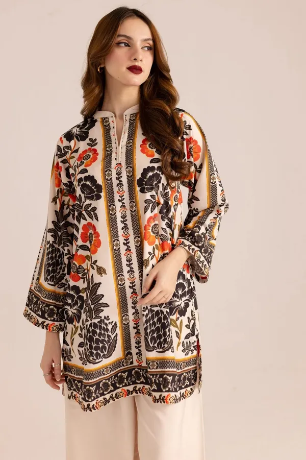 Brown_Cotton_Slub_Floral_Printed_Kurta_Palazzo_Co-Ord_Set_For_Women