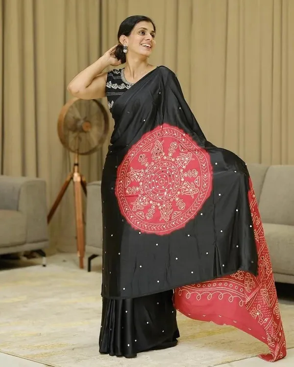 Black_Modal_Silk_Folk_Mandala_Printed_Saree_For_Women