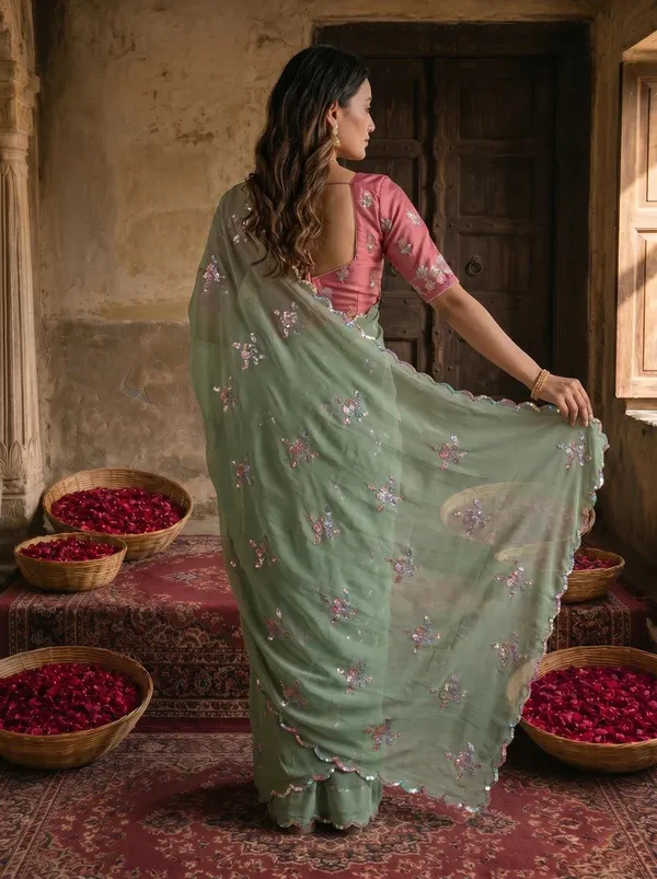 Sage_Green_Georgette_Floral_Sequin_Embroidered_Saree_For_Women