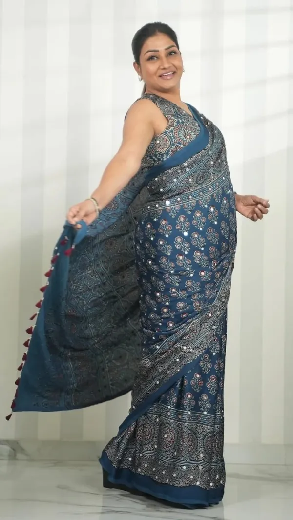 Women's_Steel_Blue_Modal_Silk_Saree_with_Ajrakh_Inspired_Traditional_Print,_Designer_Pallu_&_Matching_Blouse_|_Festive,_Office_&_Ethnic_Wear_Saree