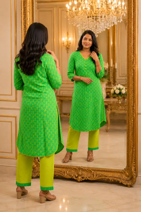 Green_And_Yellow_Cotton_Lycra_Polka_Dot_Printed_Couple_Kurta_Set_Pack_Of_2