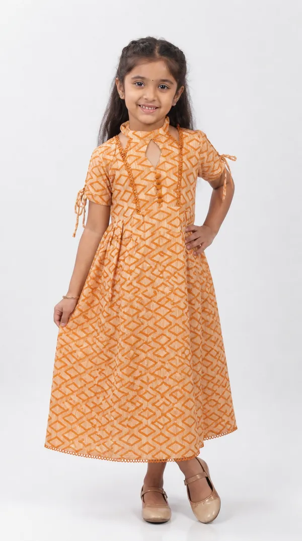 Brown_Cotton_Geometric_Print_Anarkali_Dress_For_Girls