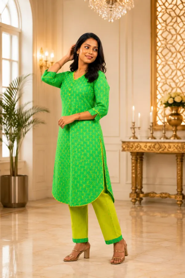 Green_And_Yellow_Cotton_Lycra_Polka_Dot_Printed_Couple_Kurta_Set_Pack_Of_2