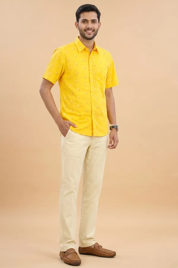 Yellow_And_Cream_Cotton_Printed_Short_Sleeve_Shirt_&_Pant_Set_For_Men
