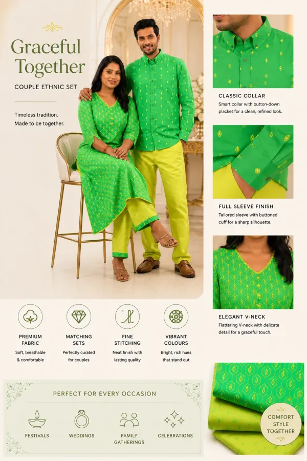 Green_And_Yellow_Cotton_Lycra_Polka_Dot_Printed_Couple_Kurta_Set_Pack_Of_2