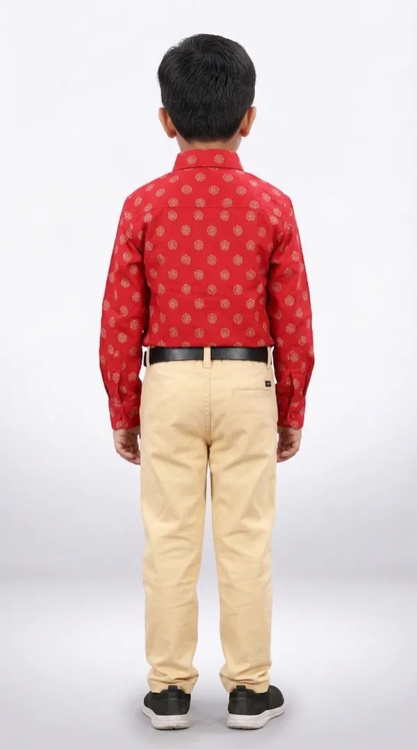 Red_And_Beige_Cotton_Printed_Shirt_&_Beige_Pant_Set_For_Boys