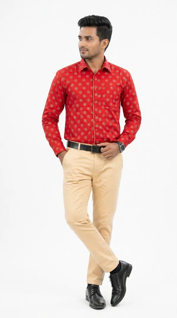 Red_And_Beige_Cotton_Lycra_Printed_Formal_Shirt_And_Pant_Set_For_Men
