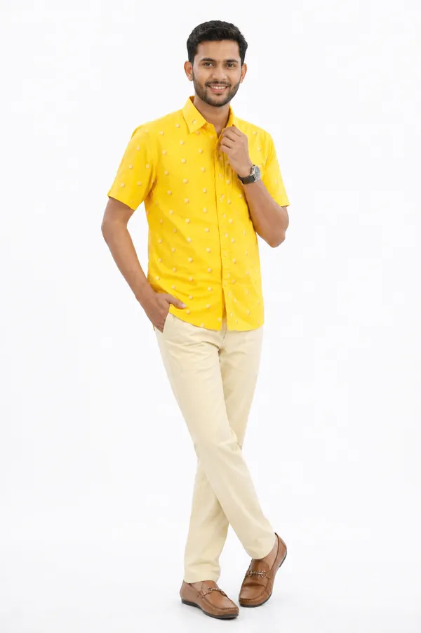 Yellow_And_Cream_Cotton_Printed_Short_Sleeve_Shirt_&_Pant_Set_For_Men