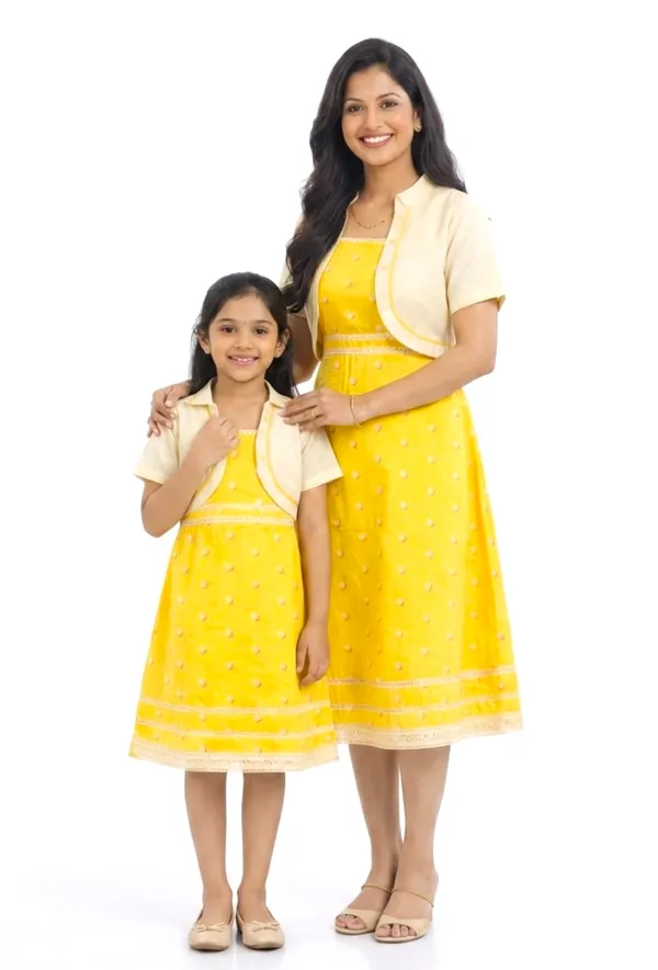 Yellow_And_Cream_Cotton_Embroidered_A-Line_Dress_Mother_Daughter_Set_Pack_Of_2