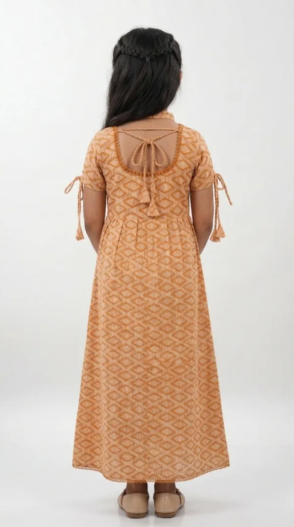 Brown_Cotton_Geometric_Print_Anarkali_Dress_For_Girls
