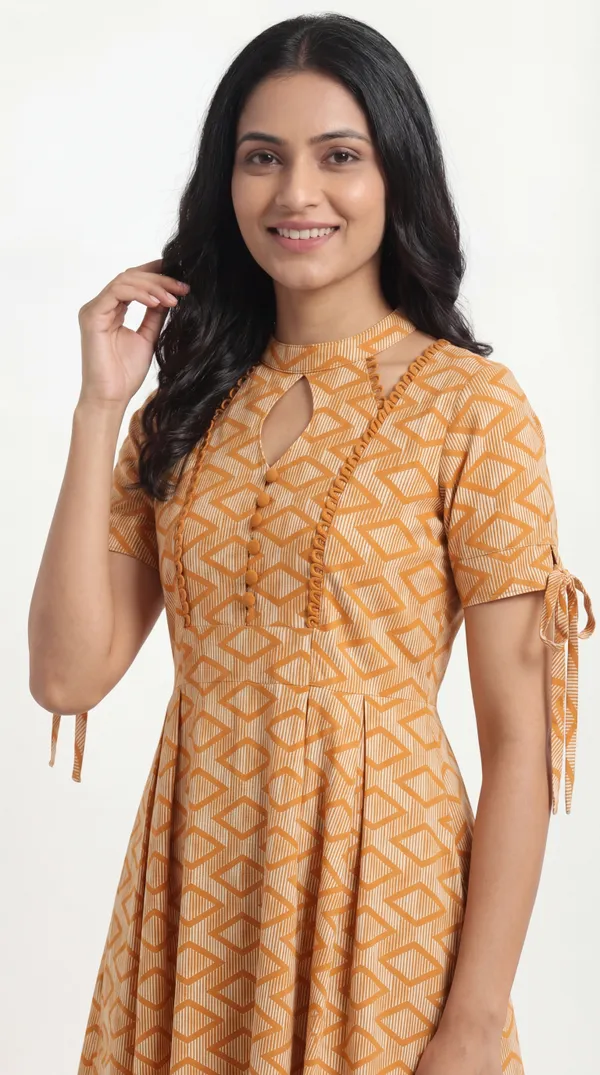 Brown_Cotton_Geometric_Print_Keyhole_Neck_Anarkali_Kurta_For_Women
