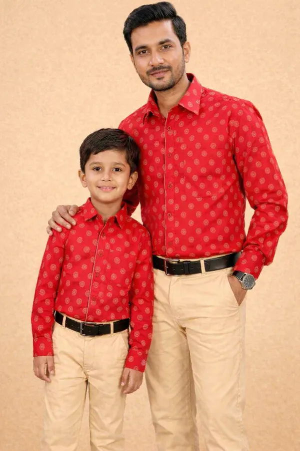 Red_And_Beige_Cotton_Polka_Dot_Printed_Shirt_&_Pant_Father_Son_Set_Pack_Of_2